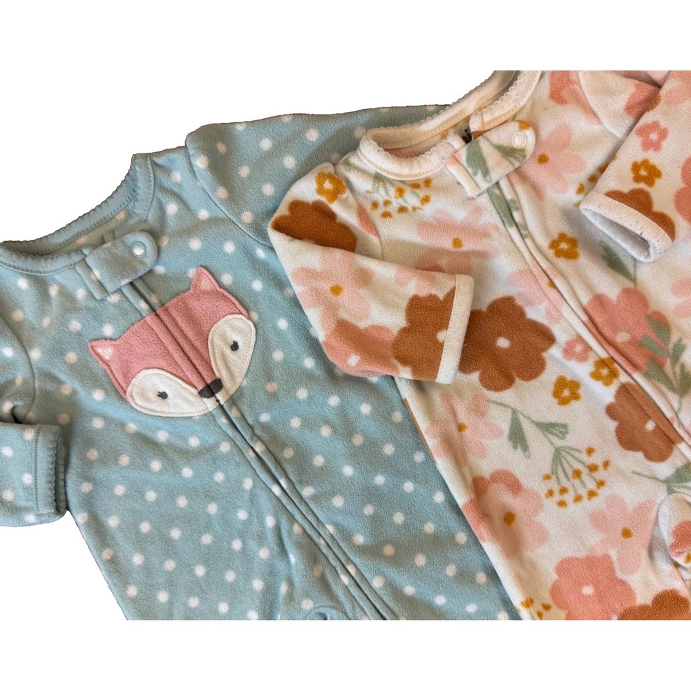 Baby Girl Fleece Sleepers Newborn Outfits Clothes Bundle Lot Floral Fox